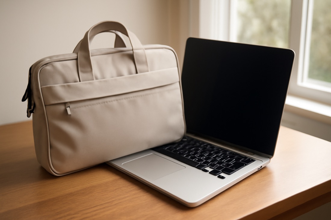 Sacoche d'ordinateur sur un bureau