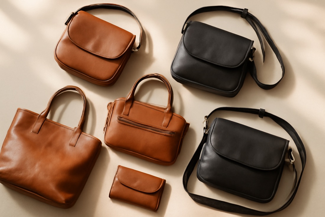 Sacs en cuir posés à plat